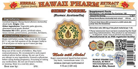 Sheep Sorrel Liquid Extract – Extrato Líquido de Erva Azeda, Orgânico (Rumex acetosella) – Tintura, Hawaii Pharm, 120 ml, Produto Natural