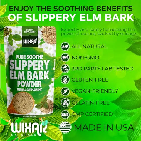 WIXAR NATURALS - WIXAR Pó de Casca de Ulmeiro – Alívio para Saúde Digestiva, Garganta Irritada, Refluxo Ácido – Feito da Casca Interna, Natural