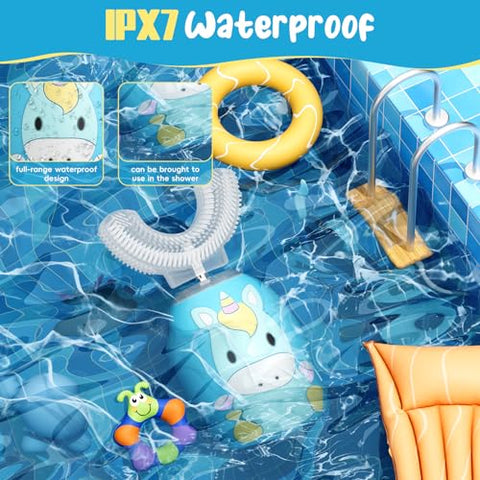 WKSHUNLI - Escova de Dentes Elétrica Infantil, U Shaped com 4 Cabeças de Escova, Ultrassônica Automática com 2 Modos para Idade de 2-12 Anos, Escova de Dentes Completa à Prova d’Água IPX7