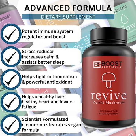 BoostCeuticals - Cápsulas de Reishi Mushroom – Vegano Sem OGM Sem Estearatos Sem Glúten Suplemento de Ganoderma Lucidum – Fornecimento de 100 Dias