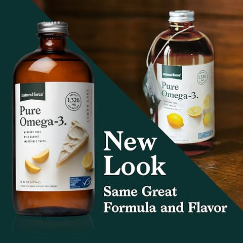 Óleo de Peixe Natural Force Pure Omega 3 – Sabor Delicioso de Bolo de Limão – Livre de Mercúrio, Capturado na Natureza, Testado em Laboratório – 1.326 mg de Triglicerídeo EPA, DHA – 125 ml