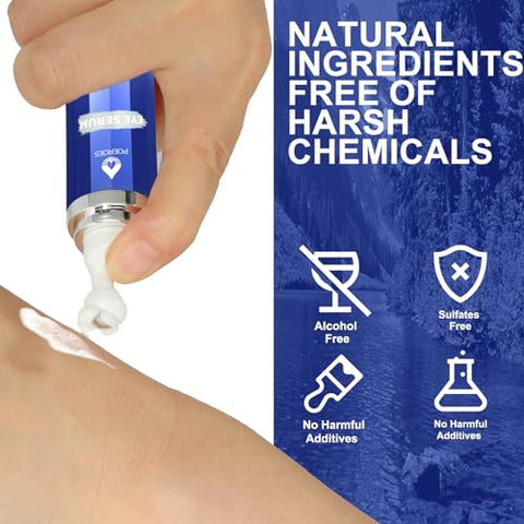 POEROES - Sérum para os Olhos com 8% de Cafeína, 8% de Retinol, Ácido Hialurônico, Niacinamida e Peptídeos para Bolsas nos Olhos, Linhas Finas, Olheiras e Rugas – Creme para os Olhos com Massageador 360°