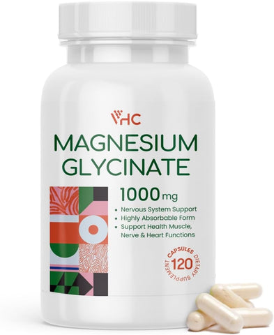 Magnésio Glicinato 1000mg, Alta Absorção Máxima de Magnésio Glicinato Puro, Suplemento para Mulheres e Homens, Sem OGM Sem Glúten, 120 Cápsulas Vegetarianas, Fabricado nos EUA - VHC