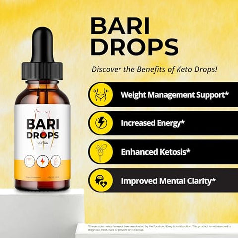VIVE MD - Bari Drops Extract Líquido Keto Drops Fórmula Natural – Máxima Potência, Suporte Vitamínico para Saúde e Fitness, Bari Liquid Drops para Bem-Estar Geral, Baridrops, Bari