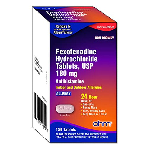 Fexofenadine Antialérgico Alívio de Alergia Indoor Outdoor 150 Comprimidos - Ohm