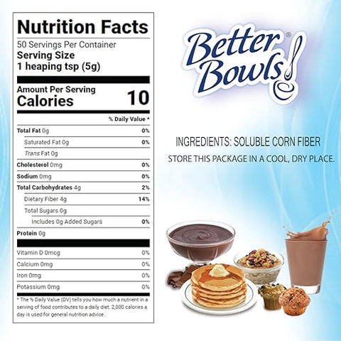Better Bowls - Pó de Fibra Instantâneo Sem Sabor, Sem Açúcar – Marca: Primeira Opção