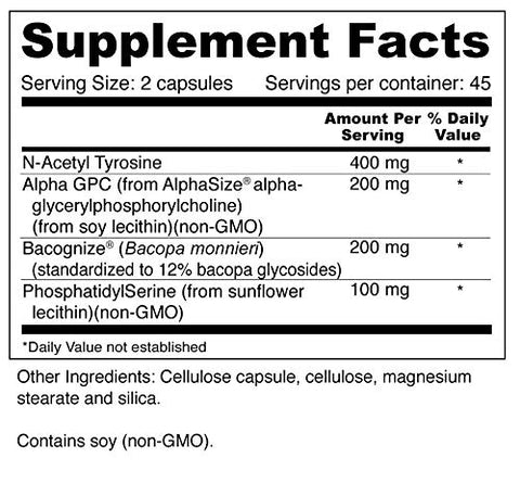 Super Brain Booster com Fosfatidilserina, N-Acetil Tirosina, Alpha GPC e Bacopa para Clareza Mental, Foco e Memória (90 Cápsulas) - Wellness Resources