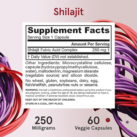 Shilajit 250 mg: Suplemento Alimentar para Energia Celular, 60 Cápsulas Vegetais - Jarrow Formulas