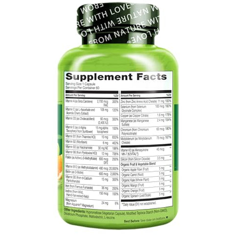 Bariatric Multivitamínico – Um Diário com Ferro – Suplemento para Pacientes de Cirurgia de Bypass Gástrico – Nutrição Natural de Alimentos Integrais – 60 Cápsulas Vegetais - NATURELO