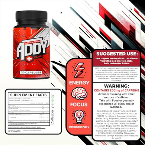 ADDY FOCUS - ADDY Plus – Suplemento para Melhorar o Cérebro – Foco, Energia e Suporte à Memória – Alternativa ao Adderall – Foco
