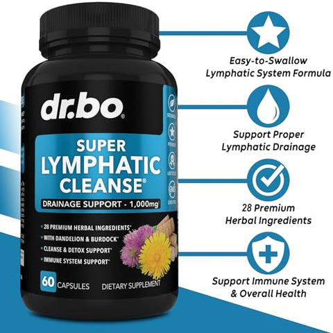 DR. BO - Suplementos para Drenagem Linfática – Produtos de Limpeza Herbal Total de Suporte Linfático com Equinácea, Gengibre, Dente-de-leão, Raiz Vermelha