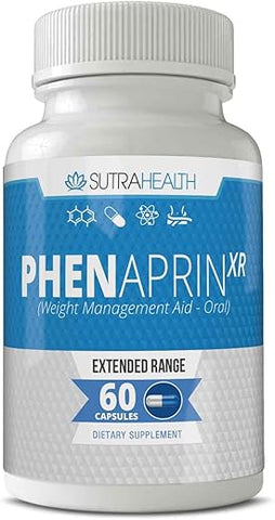 SutraHealth - PhenAprin XR – Pílulas de Emagrecimento (60 Cápsulas Azuis/Brancas) Fórmula Profissional de Alta Qualidade com Glucomanano – Supressor de Apetite de Máxima Potência para Mulheres e Homens