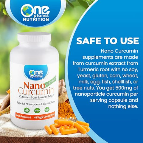One Planet Nutrition - Nano Curcumin 500 mg Cápsulas Vegetais (60 Porções), Nano para Alta Absorção, Suporte Anti-Inflamatório