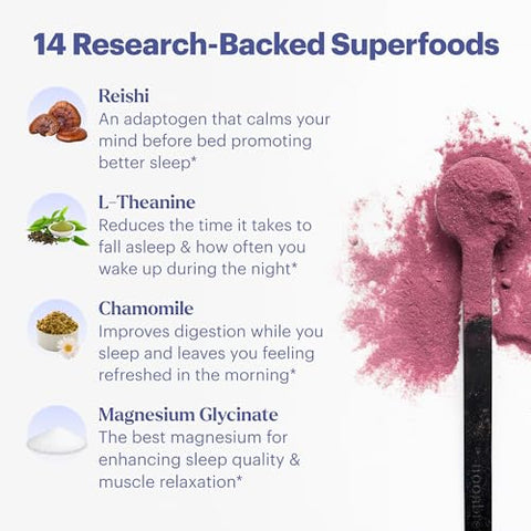 NoonBrew - MoonBrew Magnesium Sleepy Berry: Auxílio Natural para Dormir sem Melatonina | 14 Superfoods com Magnésio Glicinato