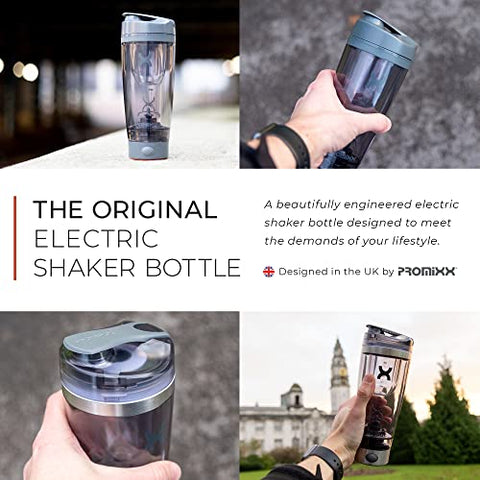 Pro Shaker Bottle | Recarregável, Potente para Batidas de Proteína Suaves | Inclui Armazenamento de Suplementos – Livre de BPA | Copo de 600ml (Cinza Legal) - Promixx