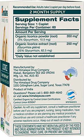 Licorice Root Herbal Supplement Organic – Alívio ocasional de azia, indigestão e desconforto estomacal, suporte digestivo, não-OGM, USDA orgânico, vegano, 60 cápsulas - Himalaya