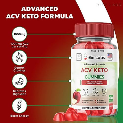 rize labs - Slim Labs Gummies ACV – Perda de Peso, Dieta Keto, Queima de Gordura – 5 Pacotes (300 Gummies)