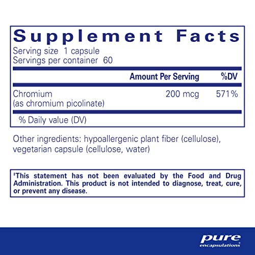 Chromium Picolinato 200 mcg | Suporte para Metabolismo Saudável de Lipídios e Carboidratos* | 60 Cápsulas - Pure Encapsulations