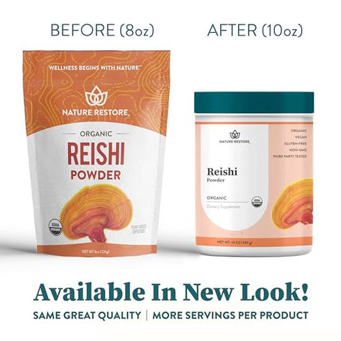 Reishi Mushroom Powder Orgânico Certificado USDA, 283g, Sem GMO, Sem Glúten, Embalado na Califórnia, Ganoderma Lucidum/Lingzhi - Nature Restore