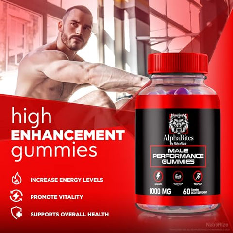 NutraRize - AlphaBites – Gomas Alpha Bites para Homens, Gomas Masculinas Premium AlphaBites, Fórmula Diária de Saúde para Apoiar a Saúde Geral, Avaliações Oficiais do Suplemento (60 Gomas)