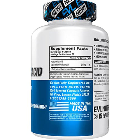 Vegan – Suplemento de Ácido Hialurônico 200mg – Cápsulas para Pele Seca – Alta Potência – Mulheres e Homens – Pele Coçando ou Danificada - Evlution