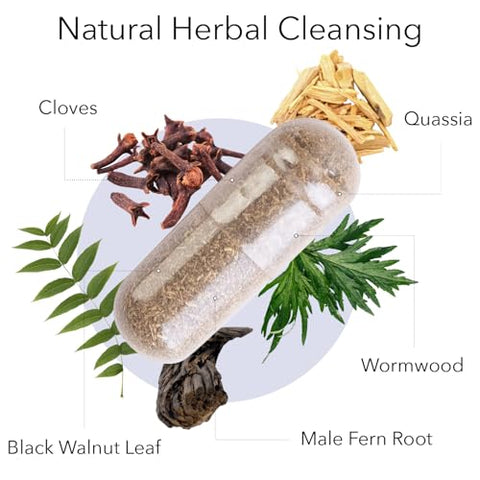 Kroeger Herb Products - Kroeger Herbs – Desintoxicação com Erva-de-Absinto, Noz Preta, Cravo, Quássia – Cápsulas de Erva-de-Absinto, Livre de Transgênicos, Sem Glúten, Sem Conservantes ou Preenchedores – 200g