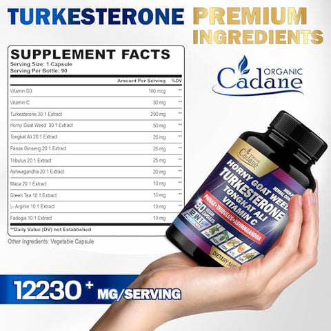 Organic Cadane - Orgânico Cadane Turkesterone 7500mg Vitamina C 30mg Horny Goat Weed 1500mg – Pré-Treino, Energia
