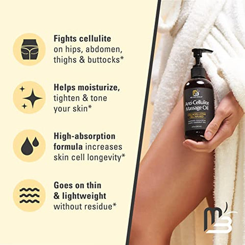 M3 Naturals - Óleo de Massagem Anti Celulite para Terapia de Massagem – Creme de Celulite para Mulheres com Colágeno e Células-Tronco para Firmar a Pele – 240 ml por