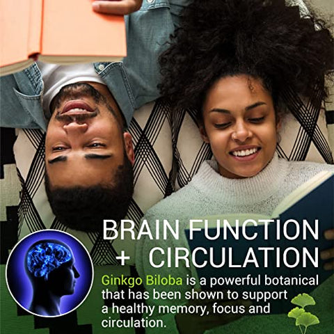 HERBALICIOUS - Cápsulas de Ginkgo Biloba – Suplemento Natural Diário para Apoio à Clareza Mental, Foco, Estimulação da Memória, Alívio do Estresse, Saúde do Coração e do Cérebro