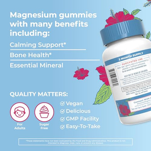 MaryRuth Organics - Gomas de Magnésio Citrato Calmantes por MaryRuth’s | 2 Meses de Fornecimento | Sem Açúcar | Suplemento de Magnésio | Para Adultos