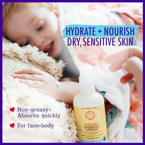 Loção de Calêndula | 100% Natural | Hidratante Suave para Pele Sensível do Bebê | Loção de Lavanda para Crianças | Amigável para Alergias | Calêndula Orgânica Aloe Vera | 100ml - California Baby