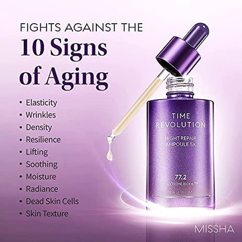 Time Revolution Night Repair Ampola Facial (5ª Geração) – Cuidados Intensivos e Radiância com Probióticos Noturnos, 50ml - MISSHA