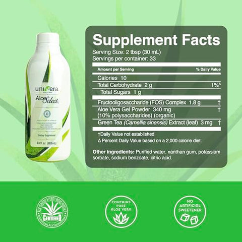 Suco de Aloe Vera Orgânico, Retenção de Polissacarídeos de 10%%, Enzimas Digestivas para Saúde Intestinal, Suporte Imunológico - Univera