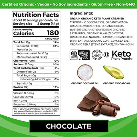 Chocolate – Pó Proteico Vegano Keto Orgânico, 10g Proteína à Base de Plantas, 0g Açúcar*, Abacate - Orgain