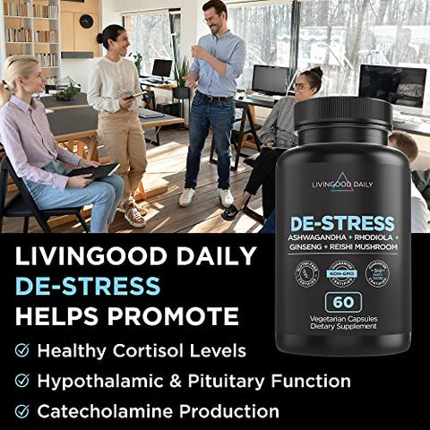 Livingood Daily - Livingood – Suplemento Diário para Alívio do Estresse, 60 Cápsulas Vegetarianas – Cogumelo Reishi