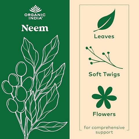 Cápsulas de Folha de Neem, Suplemento Herbal – Suporte para Pele, Imunidade - ORGANIC INDIA