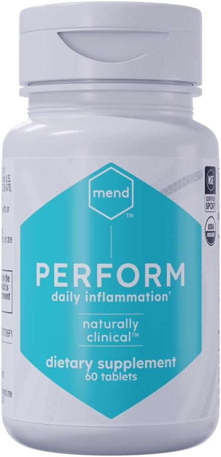 Perform – Alívio de Dores nas Articulações e Rigidez – Cúrcuma, Ashwagandha, Raiz de Gengibre, Cereja Azeda – 60 Comprimidos – Orgânico Certificado USDA – Fabricado nos EUA - MEND