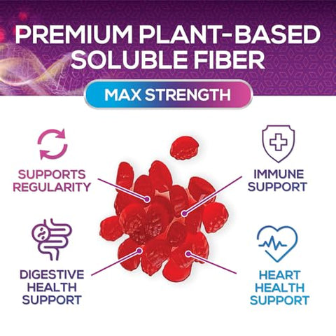 Nature's Nutrition - Fiber Gummies para Adultos 4g – Suplemento Diário de Fibra Prebiótica em Goma, Suporte para Saúde Digestiva – Fibra Solúvel à Base de Plantas, Favorece a Regularidade