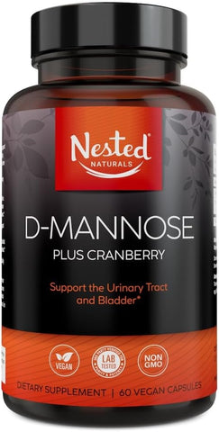 Cápsulas de D-Mannose 500mg com Extrato de Cranberry – Nested Naturals, D Mannose Cranberry Pills, Tratamento Urinário
