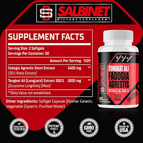 Salbinet - Fadogia Agrestis Tongkat Ali – Suplementos de 2400mg – Testados por Terceiros – 1400mg Fadogia Agrestis