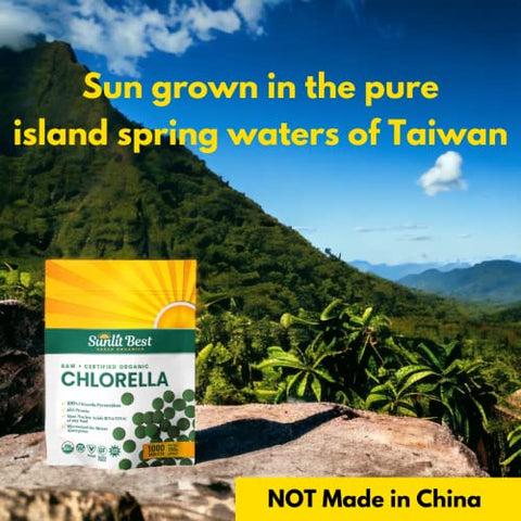 Sunlit Best Green Organics - Sunlit – Melhores Comprimidos de Chlorella Orgânica USDA Premium 1000 Unidades | Suplemento Superfood 100% Puro Rico em Proteínas, Clorofila, Vitaminas