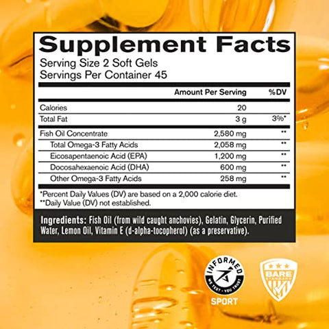Ômega Forte Soft Gel, 1290mg Ômega de Peixe por Cápsula, Peixe Selvagem, Fonte Sustentável, Certificado IFOS - BARE PERFORMANCE NUTRITION