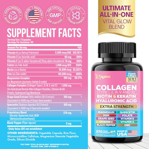 Colágeno em Cápsulas Peptídeos Tipos I, II, III, V – 100g - Zoyava