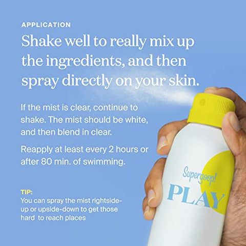 PLAY Protetor Solar Mineral FPS 30 em Spray 177 ml – Cobertura Total para Pele Sensível – Resistente à Água - Supergoop!