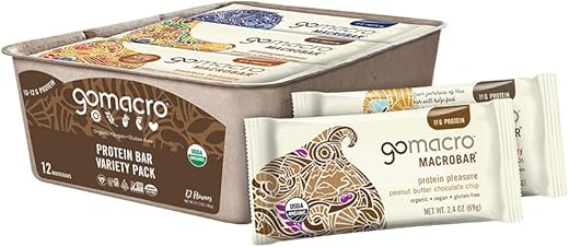 MacroBar – Pack de Variedade de Barras de Proteína Vegana Orgânica (Barras de 65-70g, 12 Unidades) - GoMacro