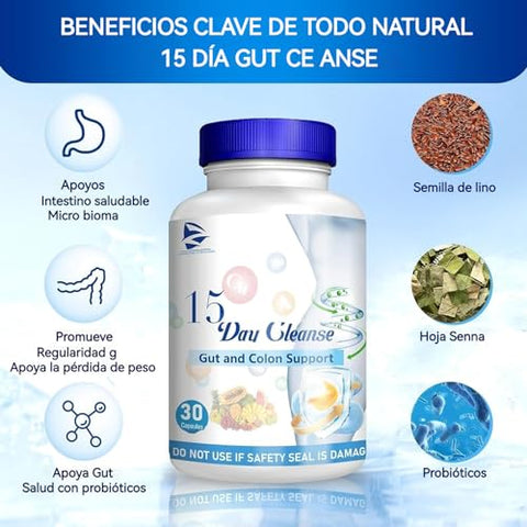 Generic - Limpieza de 15 Días – Pastillas para Limpiar el Colon y Apoyar el Intestino | Marca: 15 Day Cleanse Gut Support