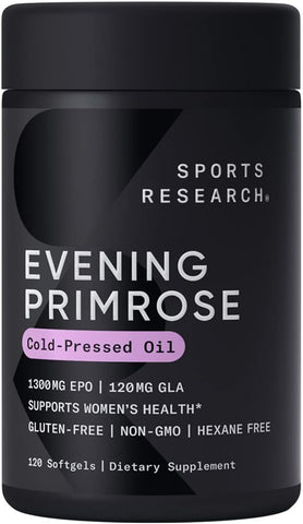 Óleo de Prímula Noturna Sports Research – Cápsulas para Saúde Feminina – 100% Prensado a Frio – 60 Softgels