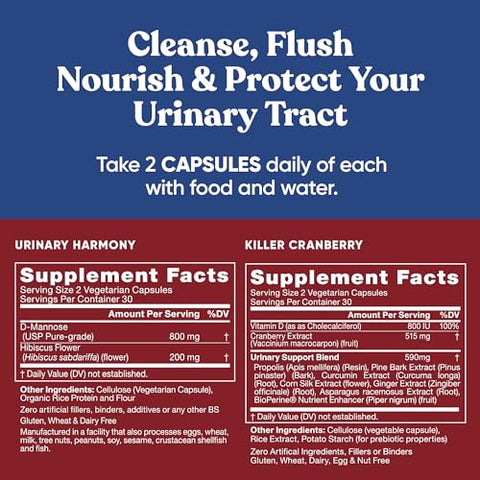 Eu Natural - Suplemento Urinário Duo, Cranberry Harmony Killer, Blends UT Defense, D-manose – Marca Urinary Tract