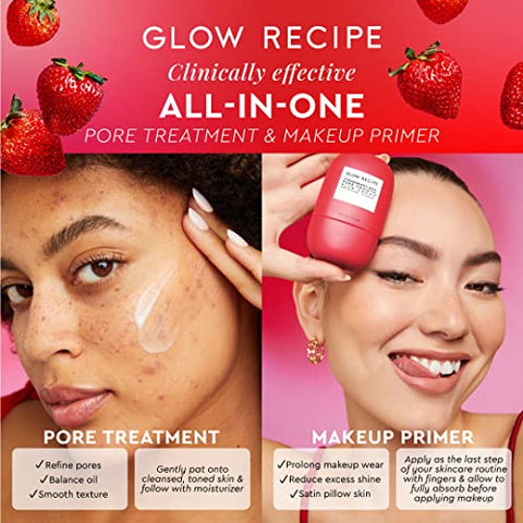 Strawberry BHA Pore-Smooth Blur Drops – Primer Facial Antioxidante – Redutor de Poros – Sem Silicone e Óleo – Soro Facial para Mulheres - Glow Recipe