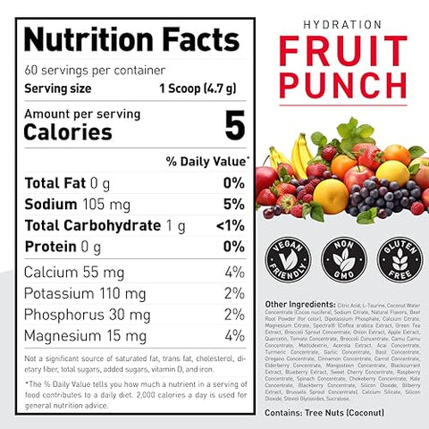 Electrolyte Hydration Powder | Hydracharge Fruit Punch | Bebida Esportiva para Homens e Mulheres | Pré, Pós, Suplemento Intra Treino | 60 Porções - Kaged